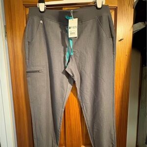 FIGS Women’s Petitie Gray Jogger Sweatpants with Teal Drawstring 27” inseam
